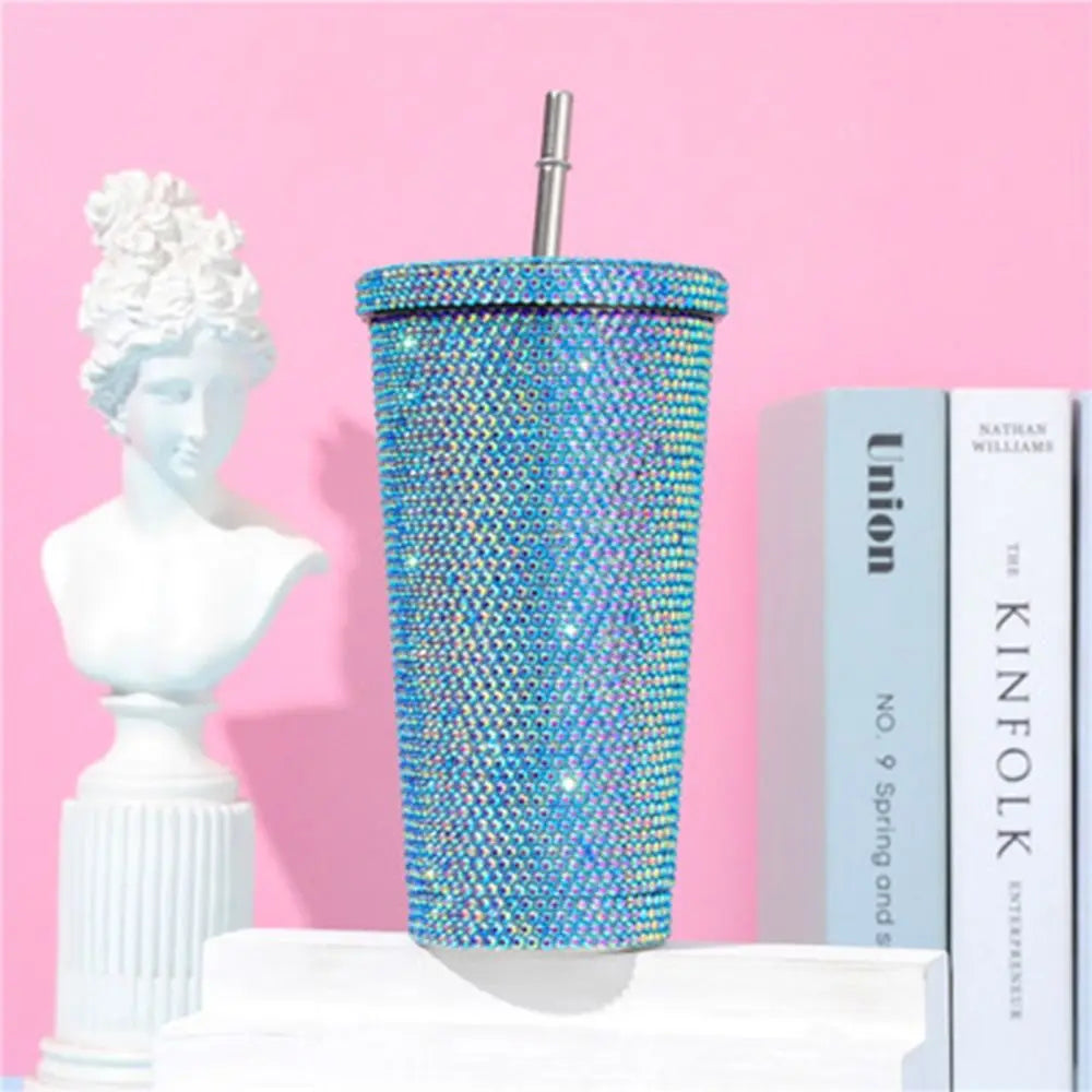 Thermos à paillette et strass avec paille – LUMINOUS