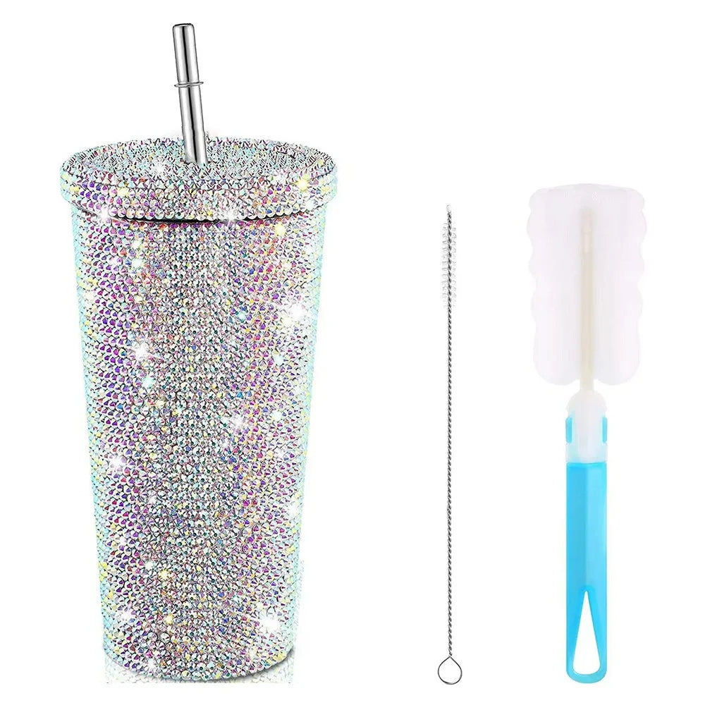 Thermos à paillette et strass avec paille – LUMINOUS