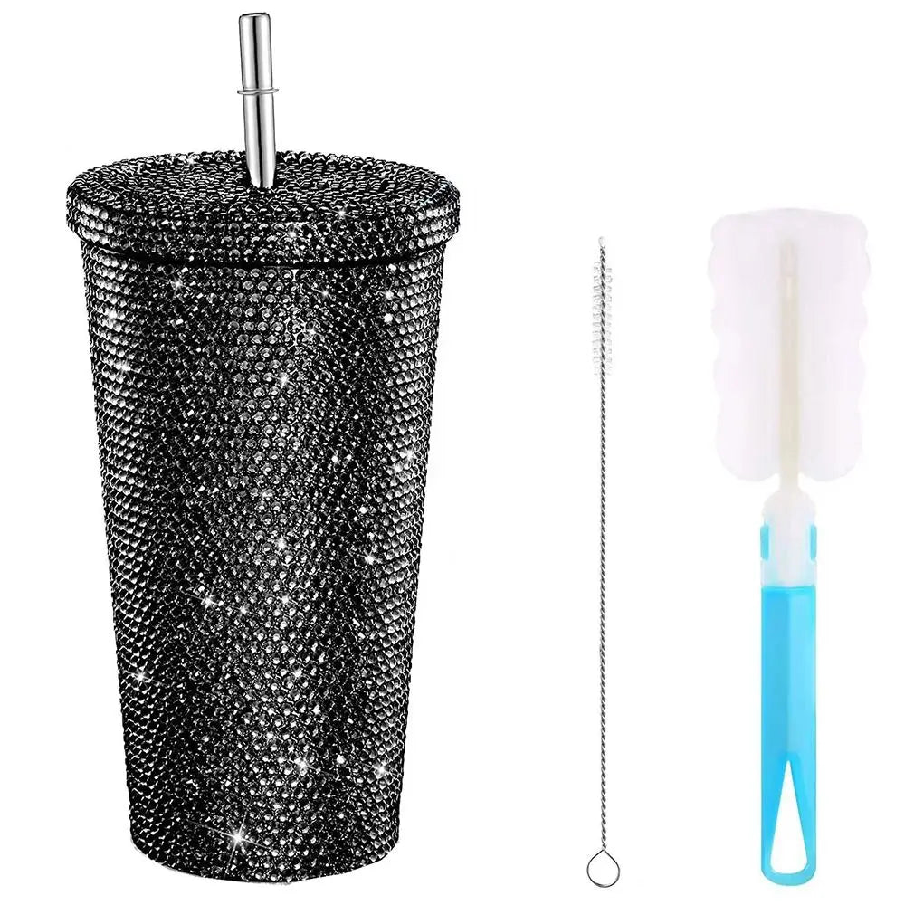 Thermos à paillette et strass avec paille – LUMINOUS